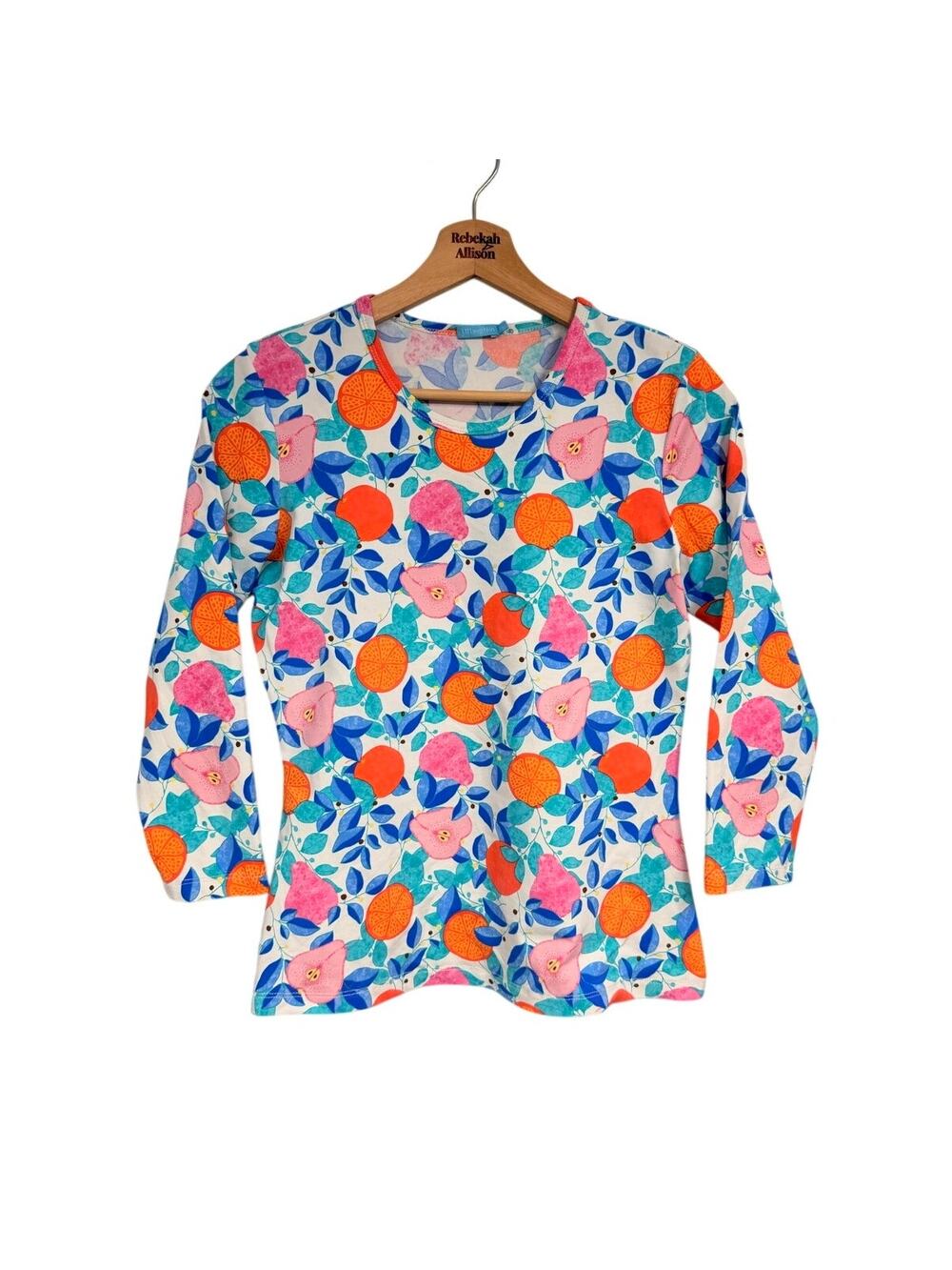 J. McLaughlin Signature Catalina Cloth Long Sleeve Oranges Pears XS Blue Orange